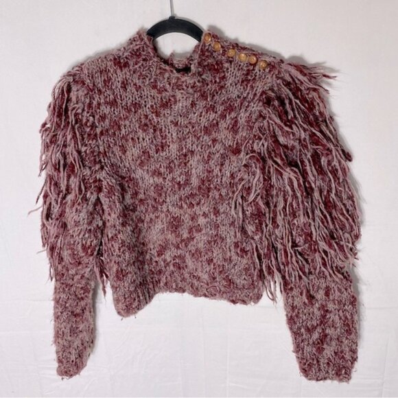Vintage Gil Aimbez Static Avant Garde Handmade Burgundy Shaggy Sleeve Sweater S - Picture 1 of 15
